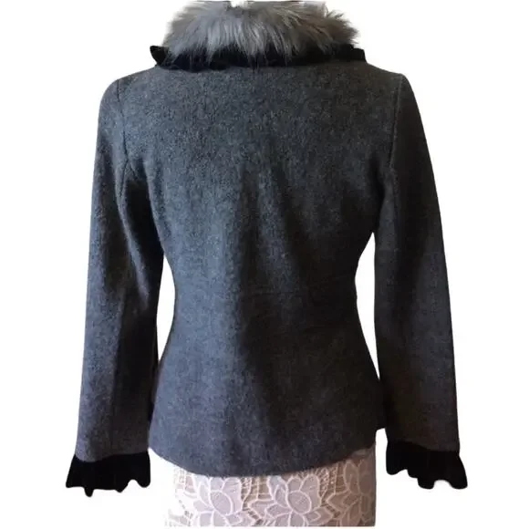 Vintage 2000s Roz & Ali Gray Faux Fur Collar Wool Blazer NWT size small - Picture 5 of 14